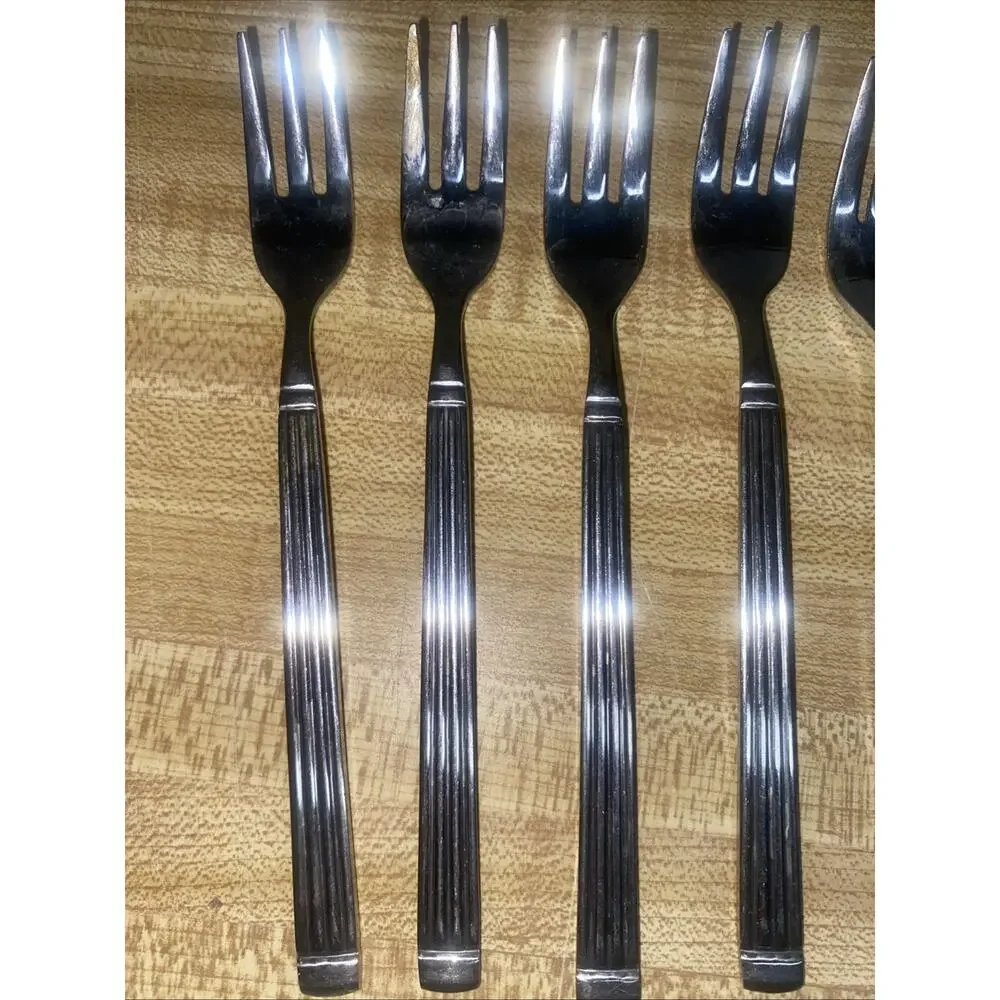 Set Of 8 Estia Olympia Glossy Stainless Appetizer Forks Flatware Korea 60s 70s